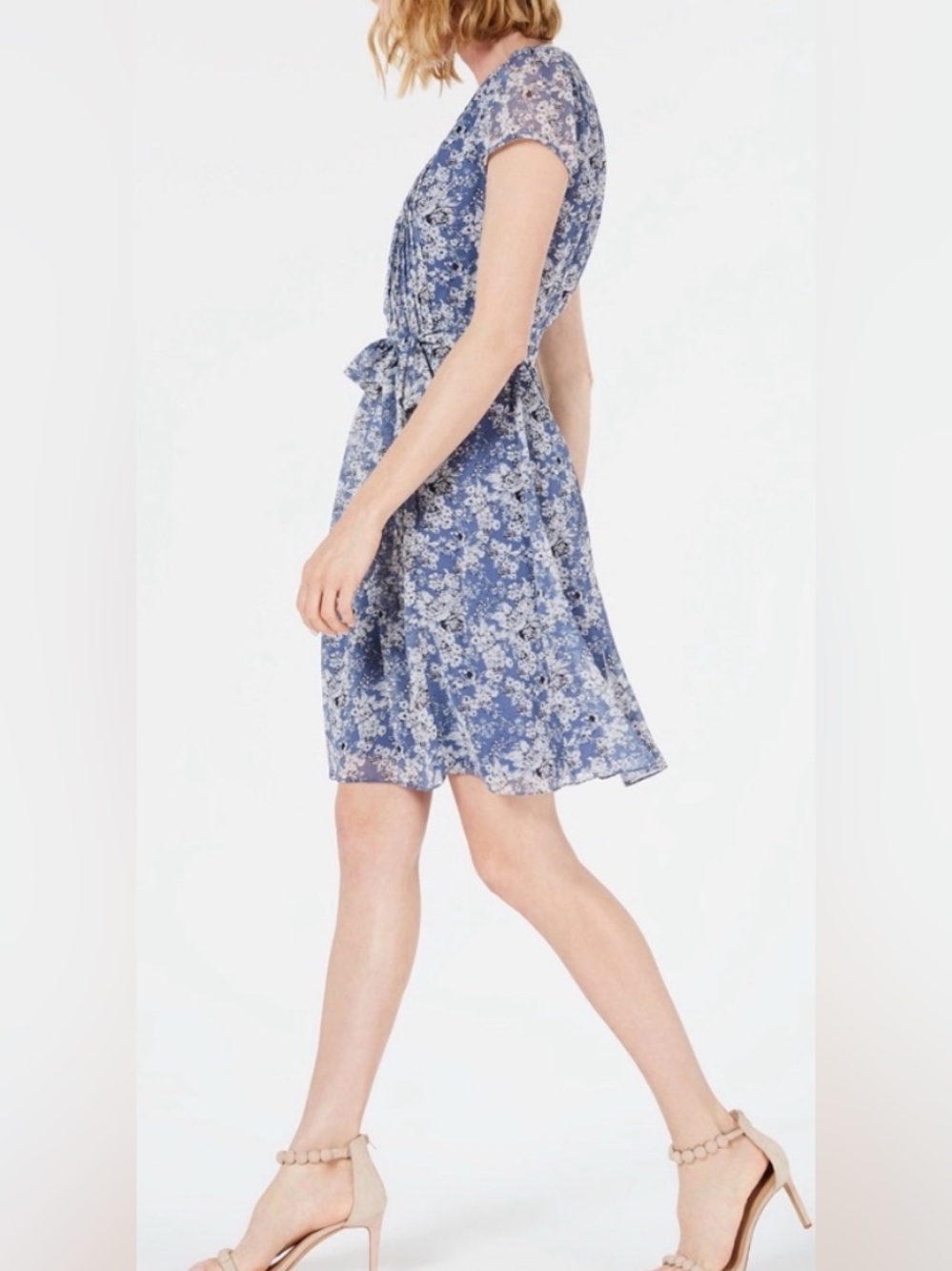 MSK Blue Floral Dress with White Print